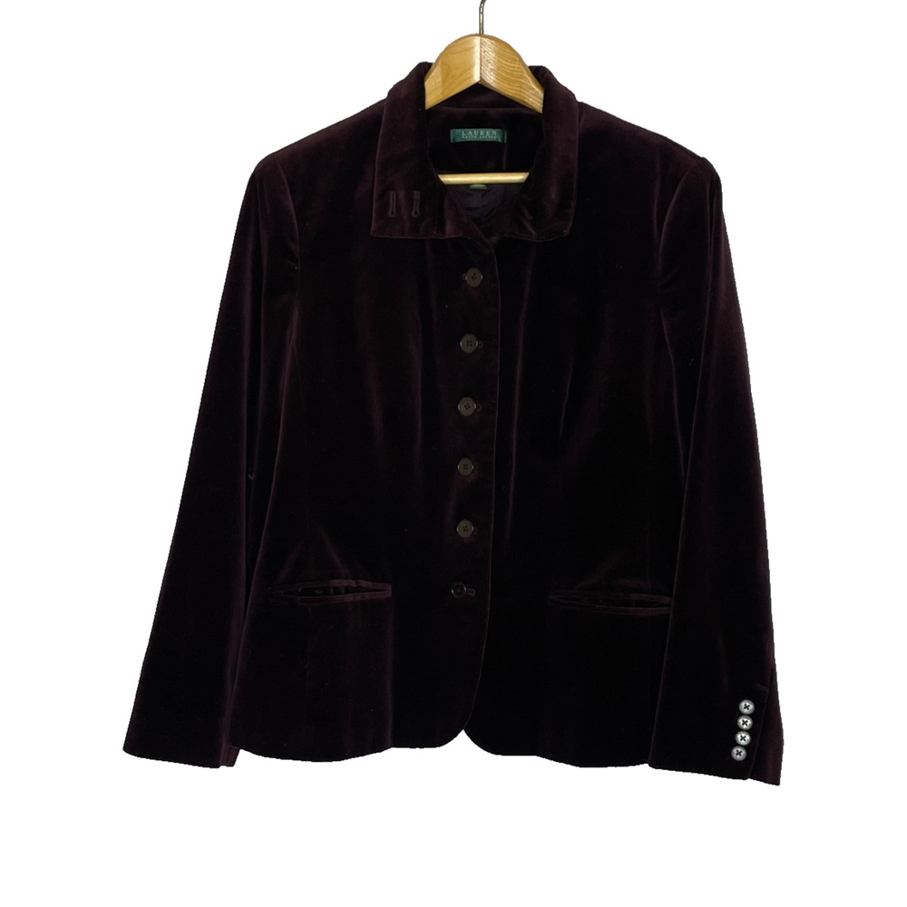 Women's 14W Vtg Ralph Lauren Purple Velvet Button Front Blazer